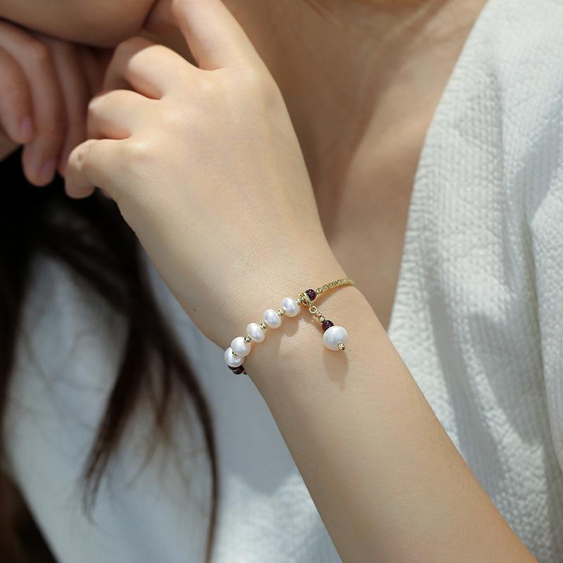 Natural 4MM Purple Tooth Black Garnet Freshwater Pearl Bracelet Light Luxury Niche Design Crystal Bracelet Elegant Jewelry