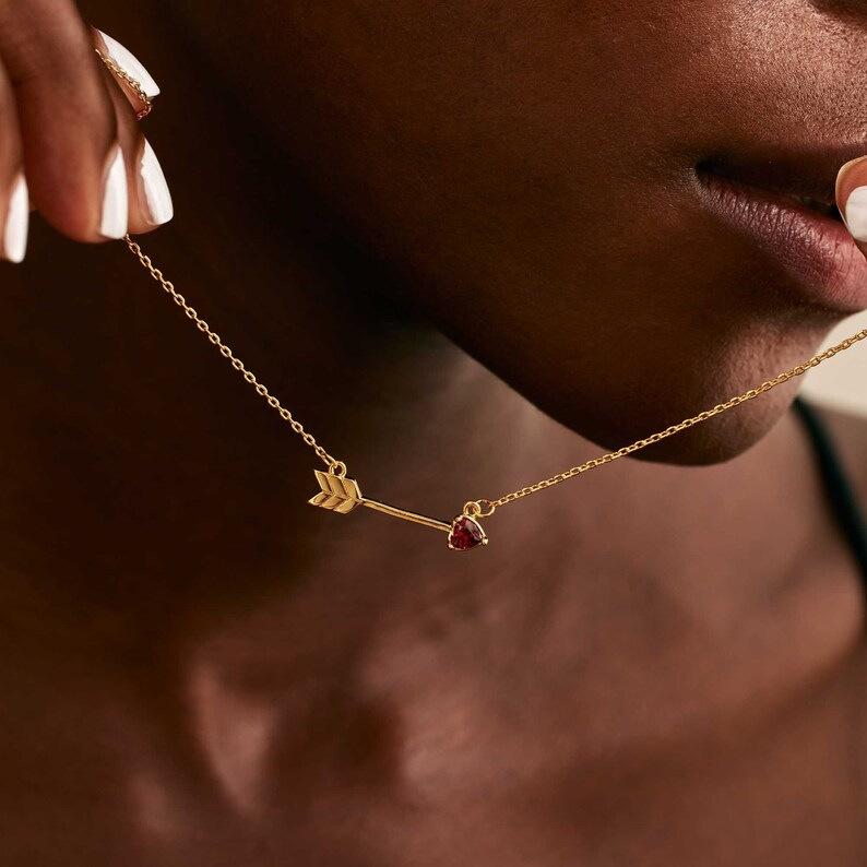 Titanium Steel High Color Retention Twelve Birthstone Necklace Ins12 Birthstone One Arrow Through Heart Pendant Necklace 18K Gold