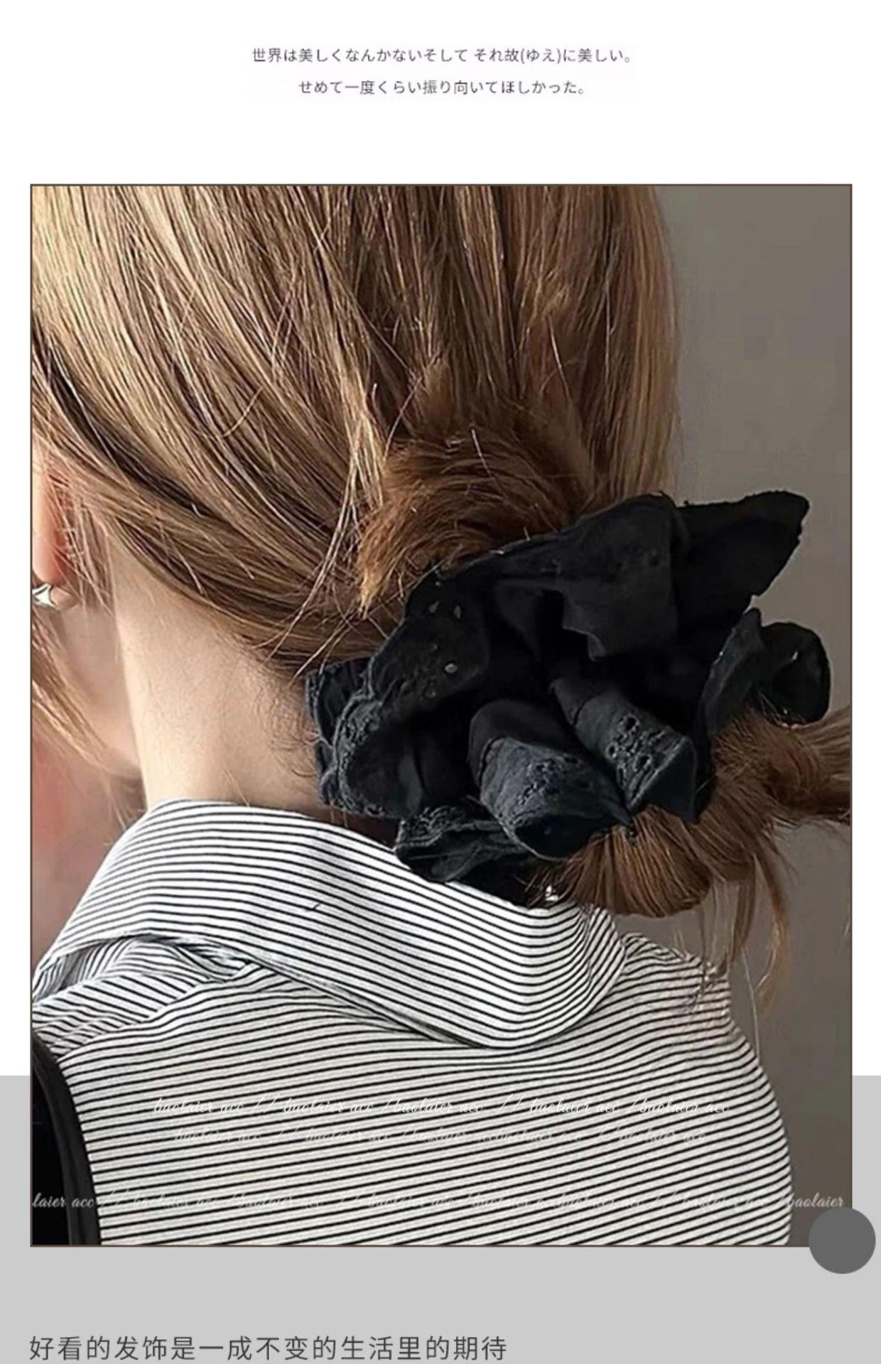 Gray Flower~ Extra Large Lace Scrunchie High-End Feel Large Scrunchie Women's Hair Tie Hair Accessory Korean Hair Ornament