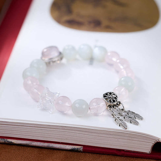Original Design Natural 10MM Rose Quartz Bracelet for Women S925 Silver Wealth Tree Leaf High-End Crystal Bracelet