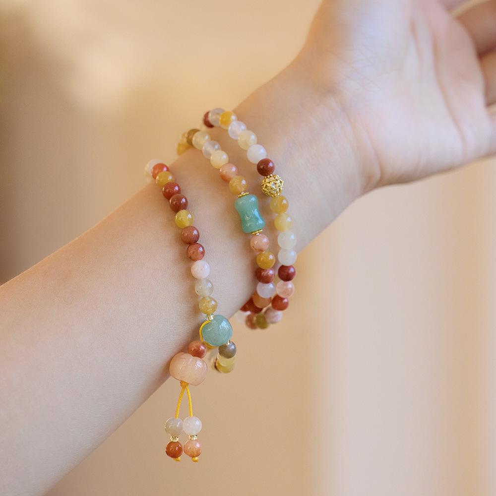Natural Gold Silk Jade Bracelet Three Circles Pumpkin Tassel Jade Bracelet Women's New Year High-end Gift