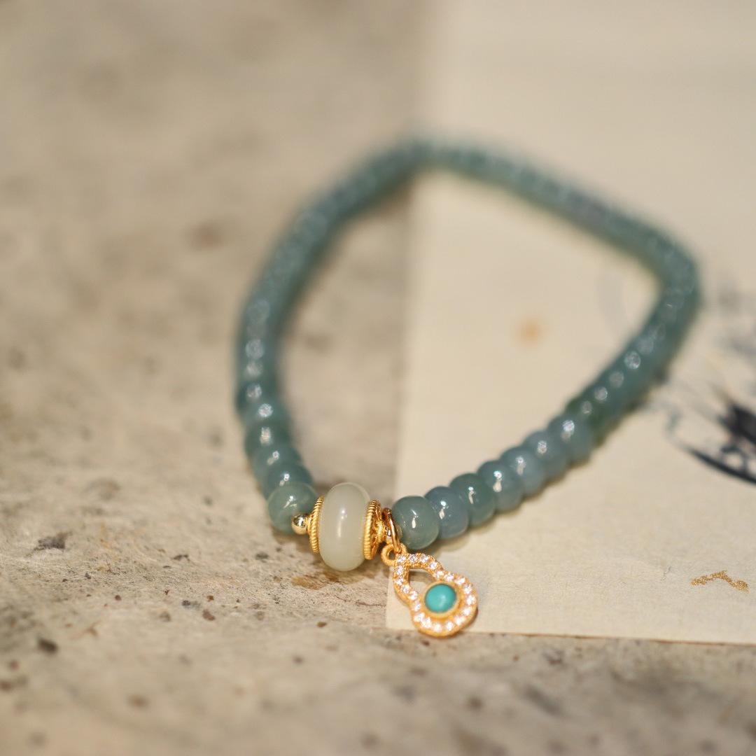 Blue Water Jade Abacus Bead Single Circle Bracelet Hetian Jade Running Ring Southern Red Accessories Hand Jewelry Fortune Lucky Bracelet