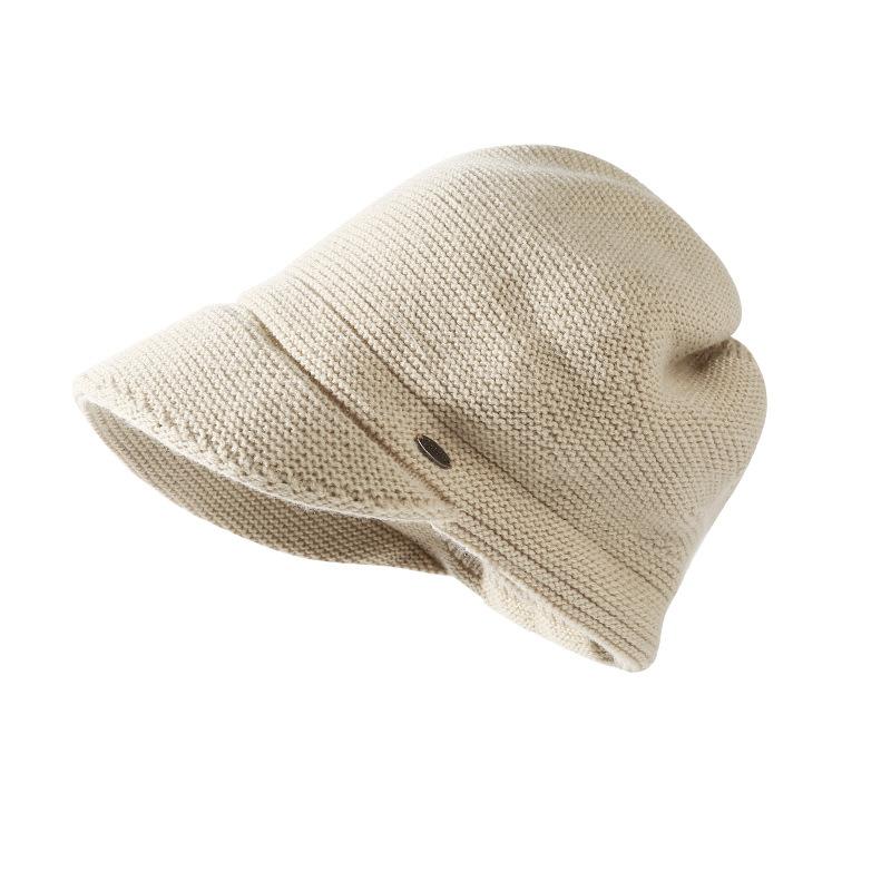 Autumn Winter Warm Knitted Hat for Women Simple Large Head Circumference Bare Face Hat Korean Style Face Covering Versatile Slouchy Hat Double Layer Wool Hat