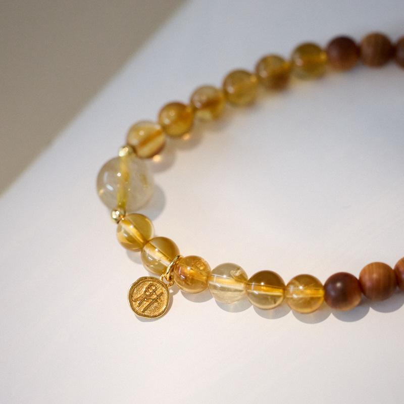 Natural 6MM Yellow Crystal Bracelet for Women Aged Cliff Cypress Money Abundance High-end Crystal Bracelet Best Friend Gift