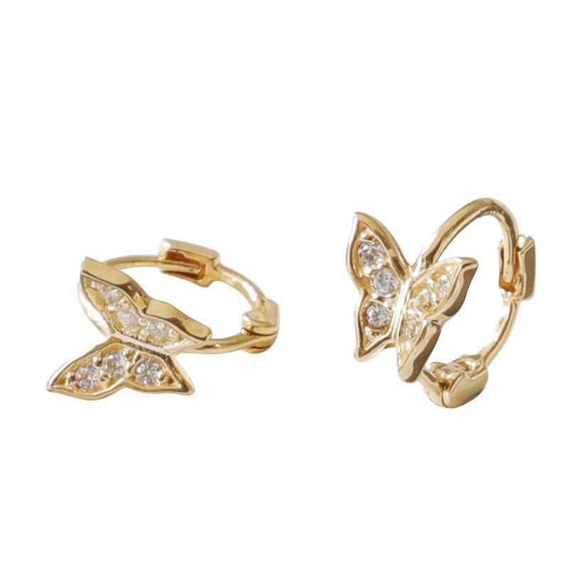 S925 Sterling Silver 18K Gold Plated Ear Cuff Mini Micro Inlaid 3D Butterfly Earrings Helix Ear Cuff Hoop Ear Jewelry