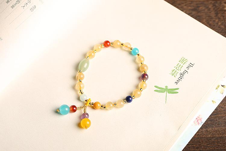 Original Design Multi-Gemstone Jewelry Brazilian Natural Golden Rutilated Quartz Bracelet for Women Vintage Agate Pink Quartz Bracelet