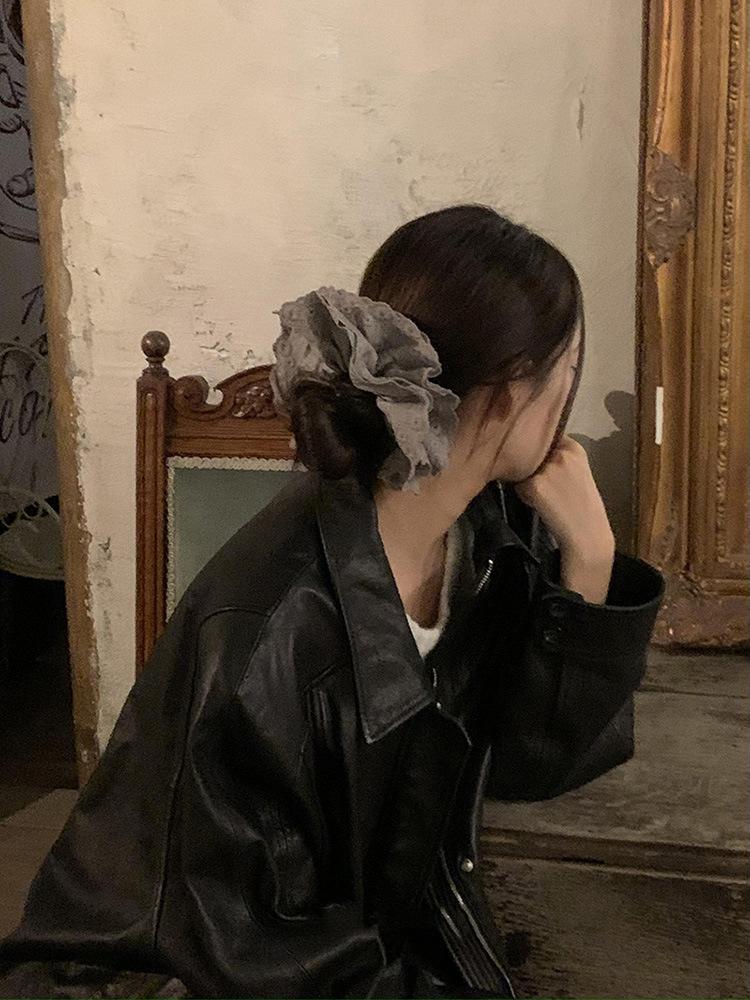 Gray Flower~ Extra Large Lace Scrunchie High-End Feel Large Scrunchie Women's Hair Tie Hair Accessory Korean Hair Ornament