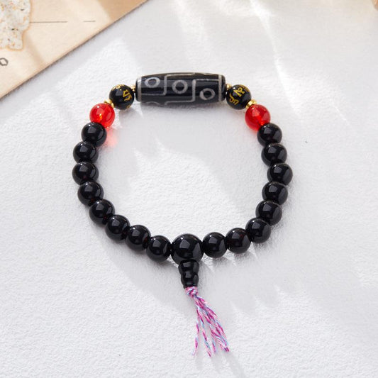 Natural Tibetan Nine-Eyed Dzi Bead Agate Bracelet Nine Purple Fire Good Luck Bracelet Vintage Dzi Bead Buddhist Bead Bracelet