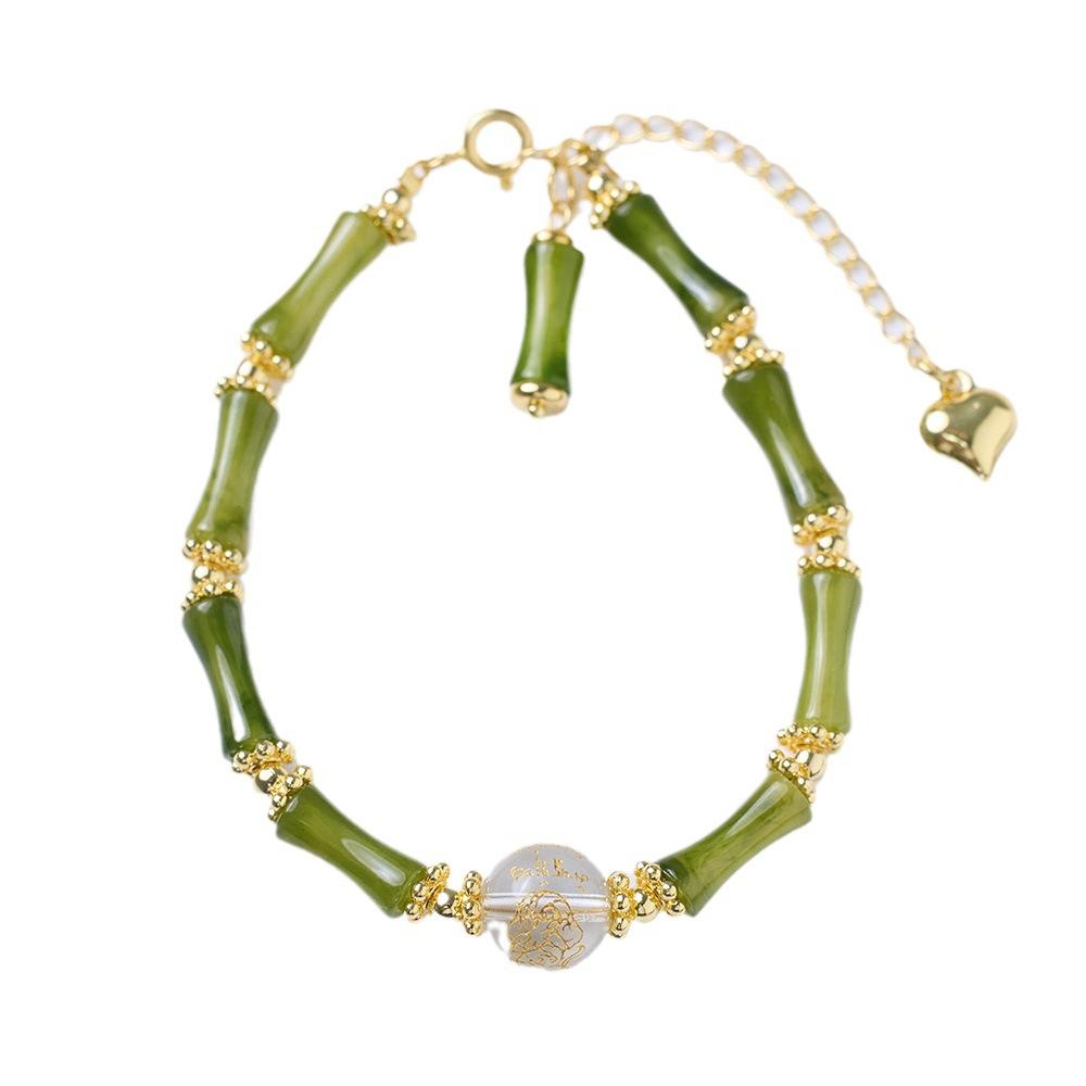 Chinese Style New Bamboo Knot Bracelet Agate Heart Sutra Crystal Bead Bracelet Simple Ethnic Style Good Luck Couple Gift Jewelry