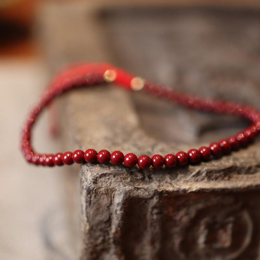 Natural Raw Mineral Birth Year Cinnabar Bracelet Red Luck Purple Gold Sand Design Braided Bracelet Lucky Red Rope
