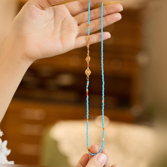 New Chinese Style Ultra-Fine Cut Magnesite Necklace for Women S925 Silver Filigree Enamel Pearl Flower Pendant Collarbone Chain