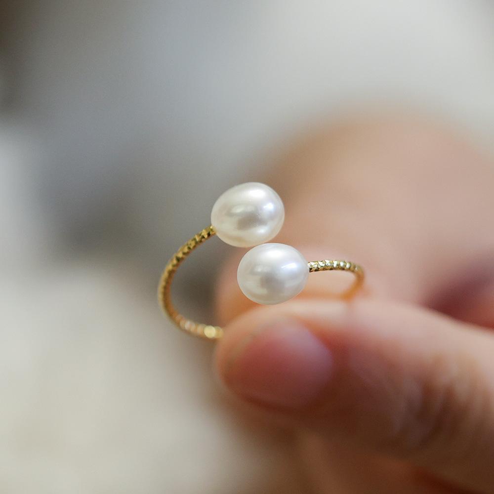 French Elegant Natural Freshwater Pearl Ring for Women, Three-Color Pearl Adjustable Index Finger Ring, Light Luxury Gentle Style