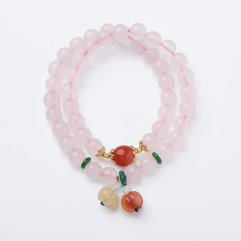 Natural Rose Quartz Bracelet for Women with Gold Thread, Jade Small Pumpkin Tassel Double Circle Bracelet, Pink Crystal Bracelet, Best Friend Gift