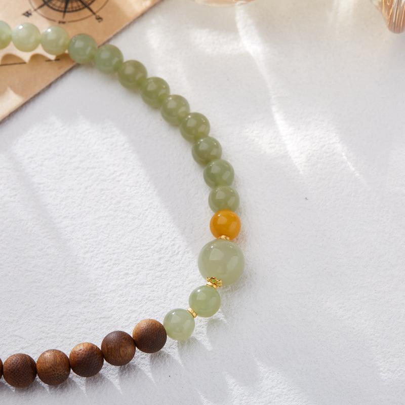 Agarwood Bracelet for Women, Natural Hetian Jade Beads, Double Circle Bracelet, New Chinese Style, Good Luck Beads Bracelet