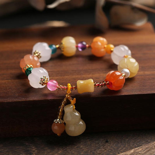 Temple Natural Xinjiang Pumpkin Beads Bracelet Couple Retro Ethnic Style Gourd Pumpkin Jinsi Jade Bracelet