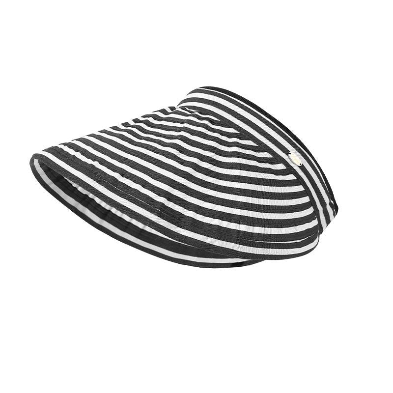 Striped Visor Hat for Women Summer Korean Style Wide Brim Sun Hat Striped Beach Hat Foldable Headband