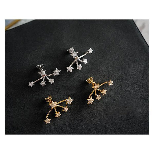 S925 Silver Plated 14K Gold Texture Shiny Star Exquisite Earrings Vintage Multi-Wear Ear Jewelry Studs for Women