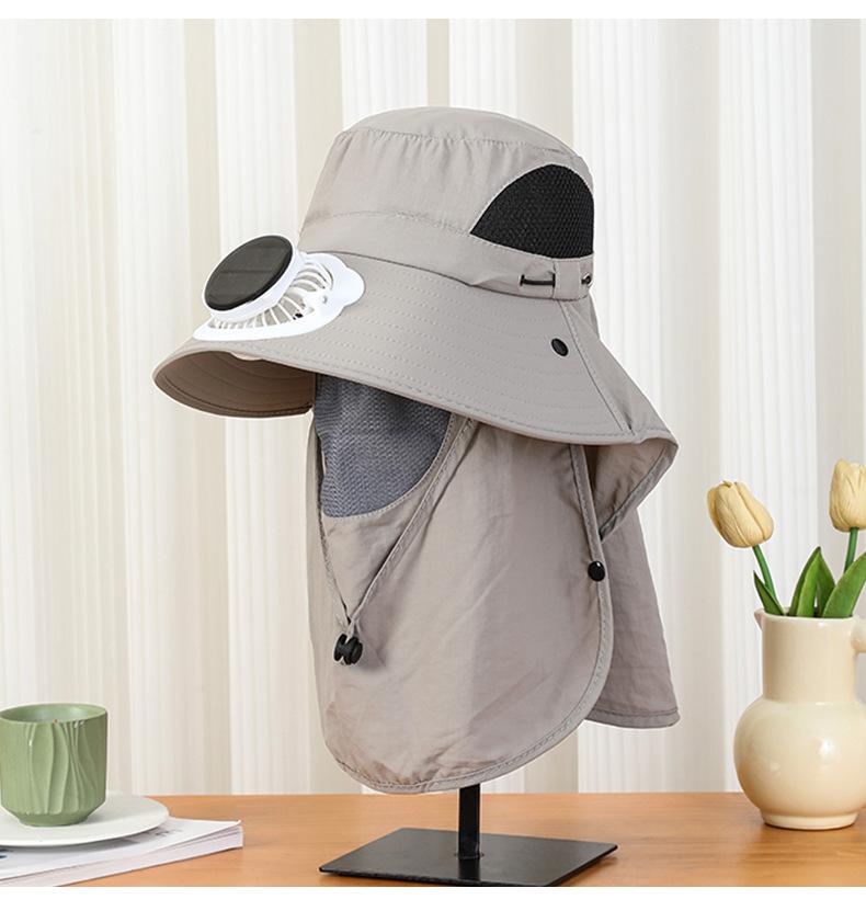 Summer Wide Brim Solar Rechargeable Fan Hat for Adults Outdoor Men and Women Garden Fishing Sunshade Face Protection