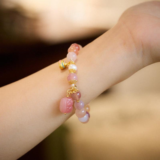 Natural 8MM Salt Source Agate Bracelet for Women Rainbow Pixiu Dog Shit Good Luck Bracelet High-end Feel Best Friend Gift