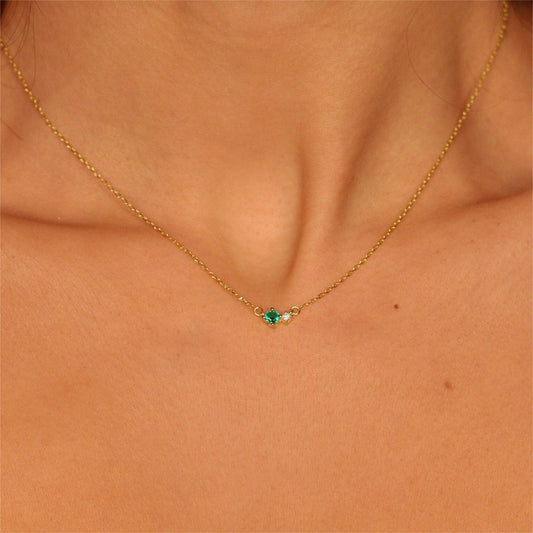 12 Birthstone Zircon Vintage Art Necklace Clavicle Chain High Color Retention 18K Gold Plated Necklace
