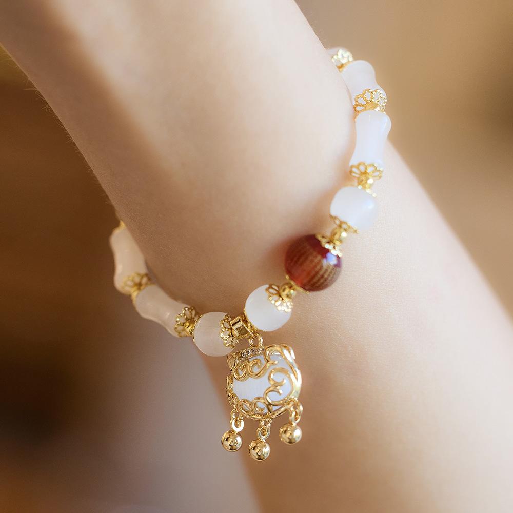 Wealth and Peace Lock Bracelet for Women Cat's Eye Ruyi Lock Red Agate Heart Sutra Glass Bracelet Best Friend Gift