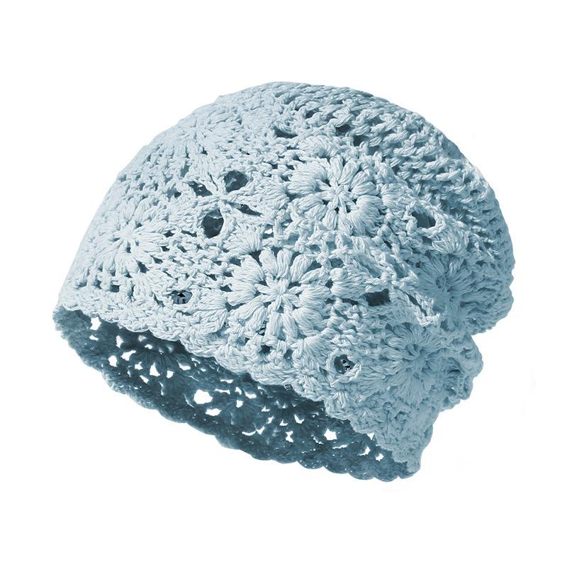 New Lace Beanie Hand-Knitted Slouchy Hat for Women Summer Thin Hollow Crochet Knitted Cool Hat Trendy