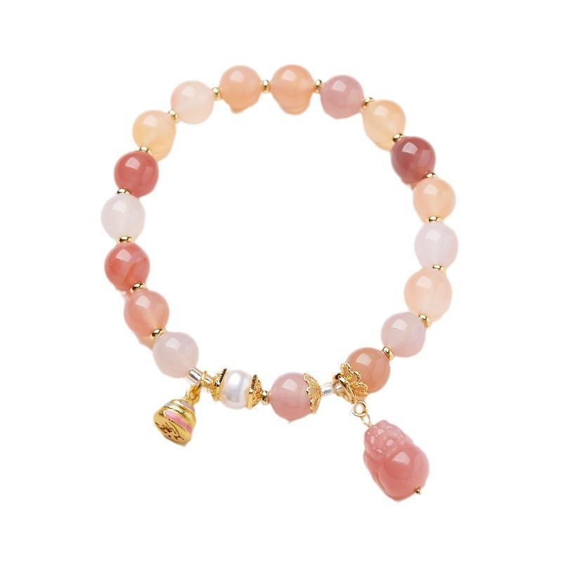 Natural 8MM Salt Source Agate Bracelet for Women Rainbow Pixiu Dog Shit Good Luck Bracelet High-end Feel Best Friend Gift