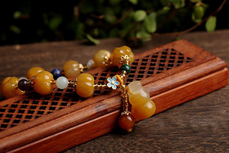 Gold Silk Jade Bracelet Wholesale Drum Beads Pumpkin Beads Gourd Ethnic Style Bracelet Yellow Jade Pixiu Bracelet for Women