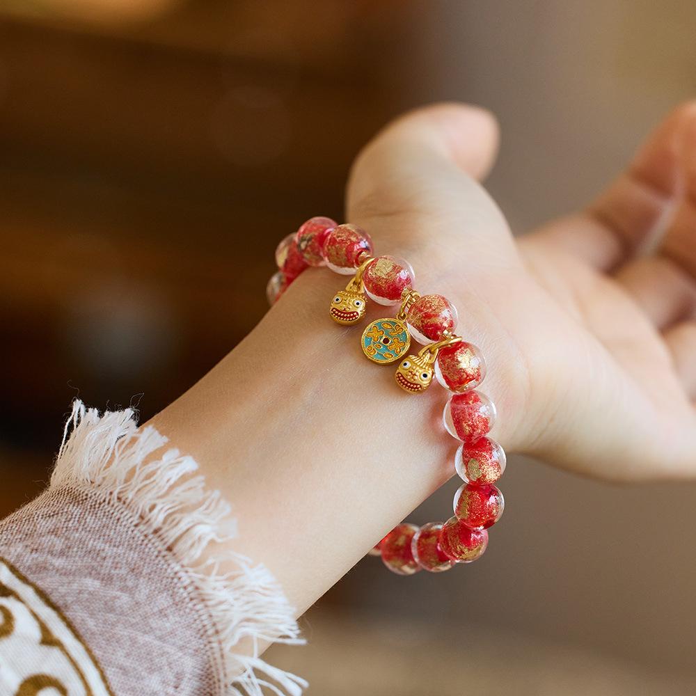Buddha Head Incense Ash Glaze Bracelet Colorful Glaze Gold Swallowing Beast Auspicious Incense Ash Porcelain Palace Bracelet