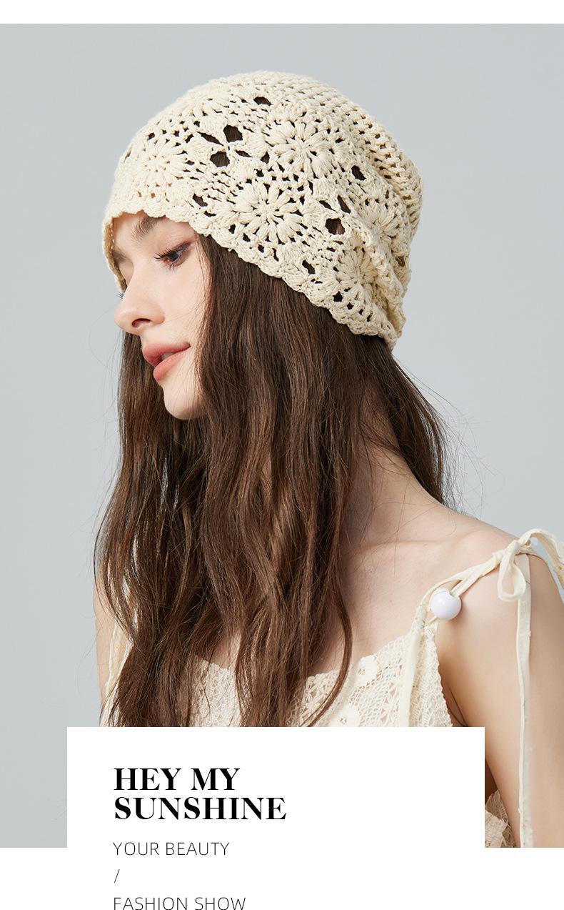 New Lace Beanie Hand-Knitted Slouchy Hat for Women Summer Thin Hollow Crochet Knitted Cool Hat Trendy
