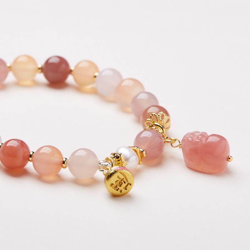 Natural 8MM Salt Source Agate Bracelet for Women Rainbow Pixiu Dog Shit Good Luck Bracelet High-end Feel Best Friend Gift