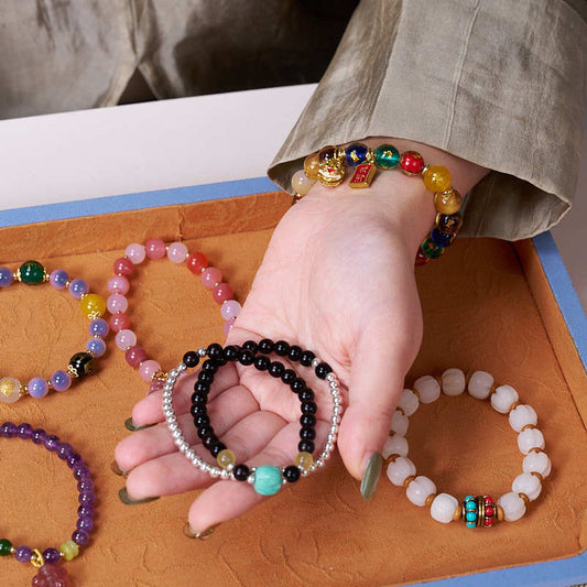 Five-Color Gold Foil Heart Sutra Multi-Treasure Glazed Bell Lion Awakening Bracelet Flawless Bracelet