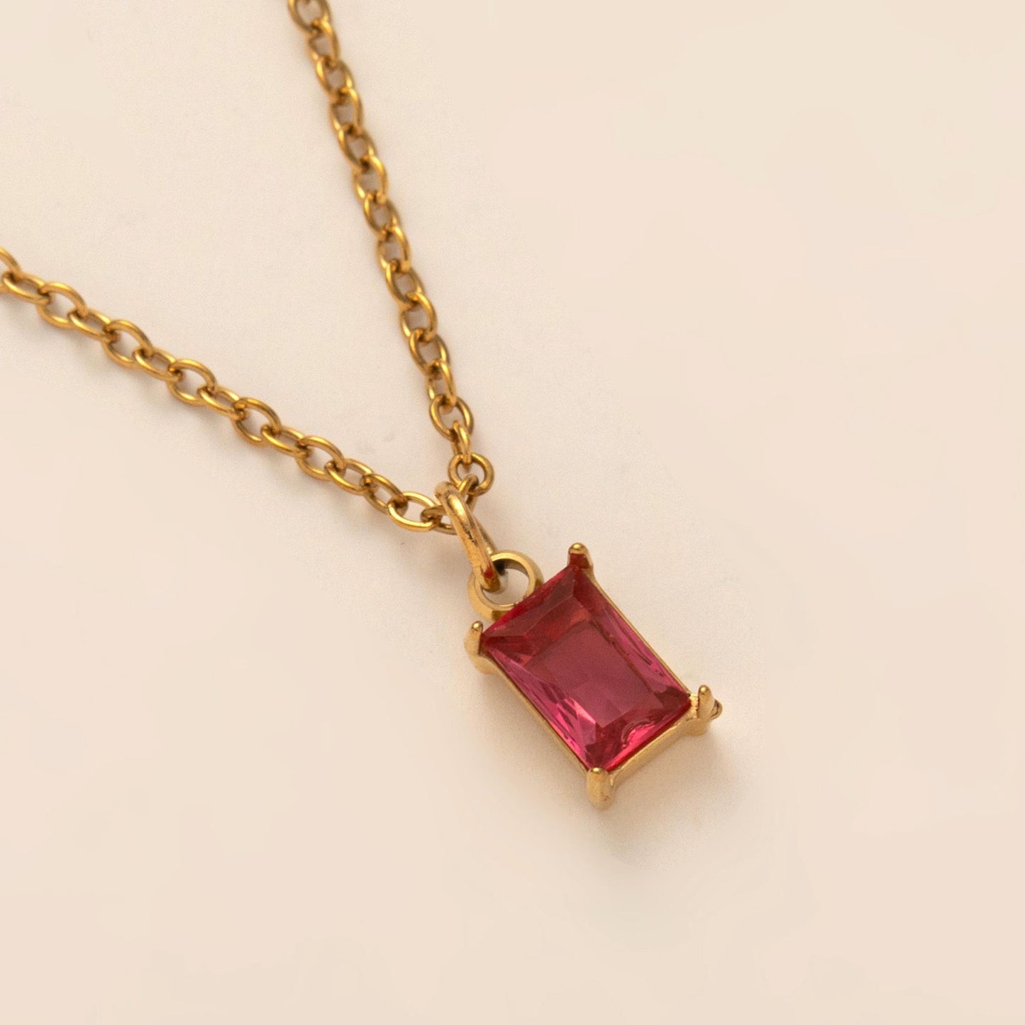 Titanium Steel Necklace Rectangular December Birthstone Pendant Colorful Zircon Clavicle Chain for Women Titanium Steel Plated with 18K Gold Color Retention