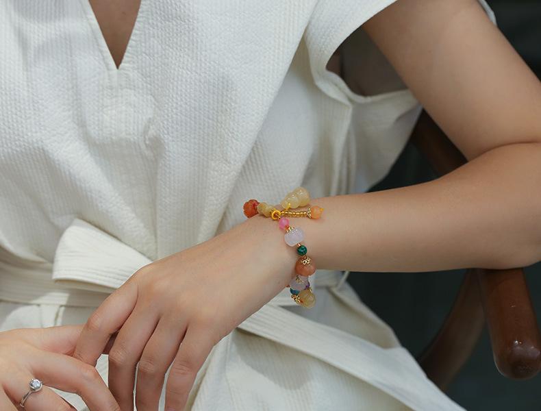 Temple Natural Xinjiang Pumpkin Beads Bracelet Couple Retro Ethnic Style Gourd Pumpkin Jinsi Jade Bracelet