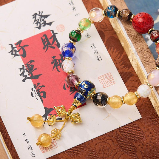 2025 Year of the Snake Temple Incense Ash Glaze Incense Ash Porcelain Bracelet Gold Leaf Glaze Bracelet Wealth Vermilion Gift for Men and Women