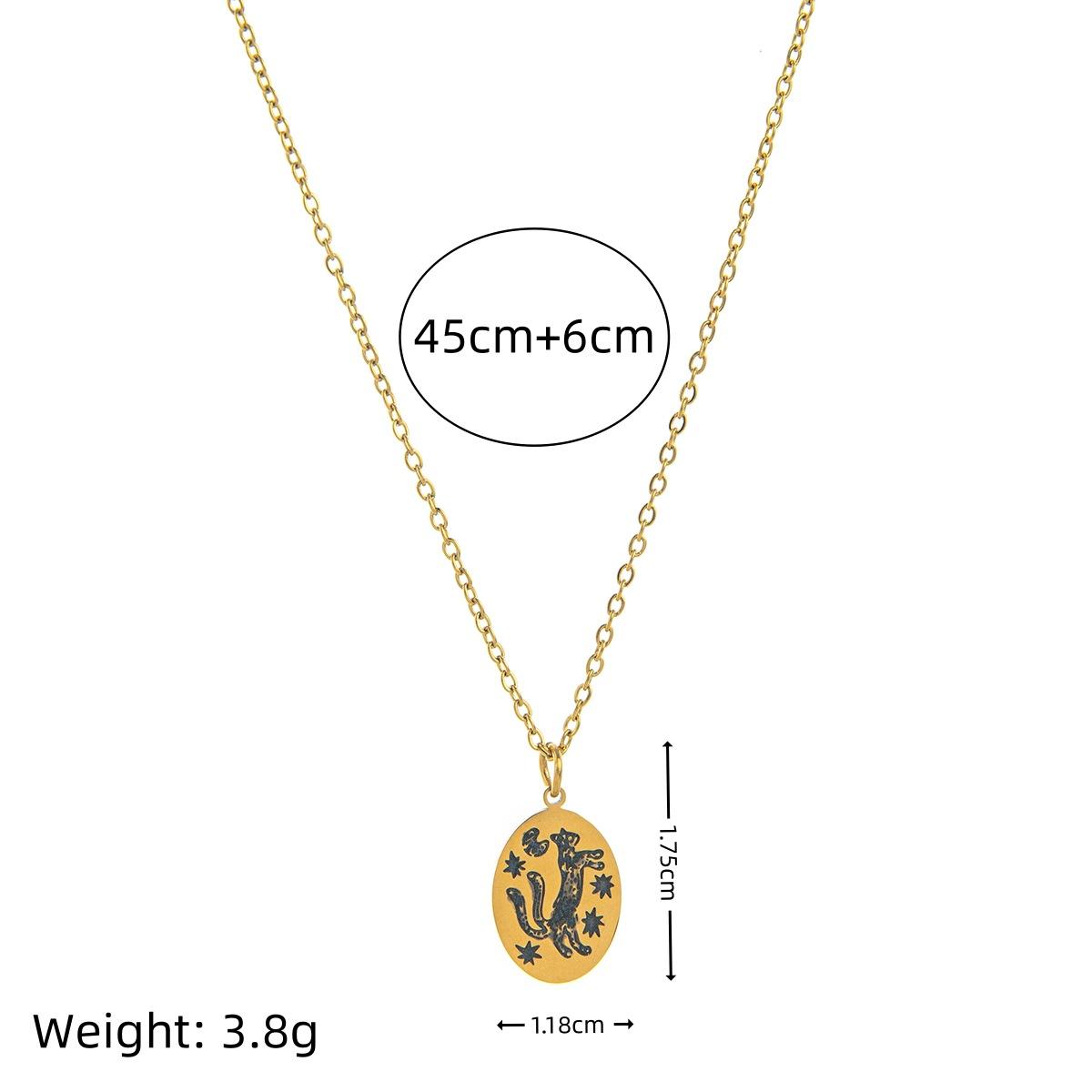Titanium Steel New Hand-Painted Oil-Drip Rabbit Element Pet Oval Tarot Card Necklace Color-Retaining 18K Gold Plating