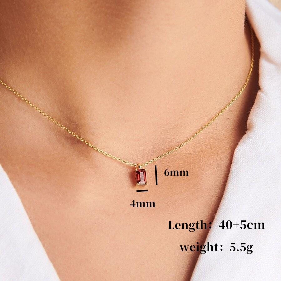 Titanium Steel Necklace Rectangular December Birthstone Pendant Colorful Zircon Clavicle Chain for Women Titanium Steel Plated with 18K Gold Color Retention