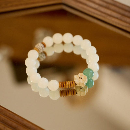 Natural White Jade Bodhi Bracelet Green Dongling Wealth Flower Bracelet Bodhi Root Cultural Play Bracelet Buddhist Beads Prayer Beads