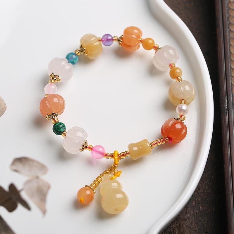 Gold Silk Jade Bracelet Wholesale Drum Beads Pumpkin Beads Gourd Ethnic Style Bracelet Yellow Jade Pixiu Bracelet for Women
