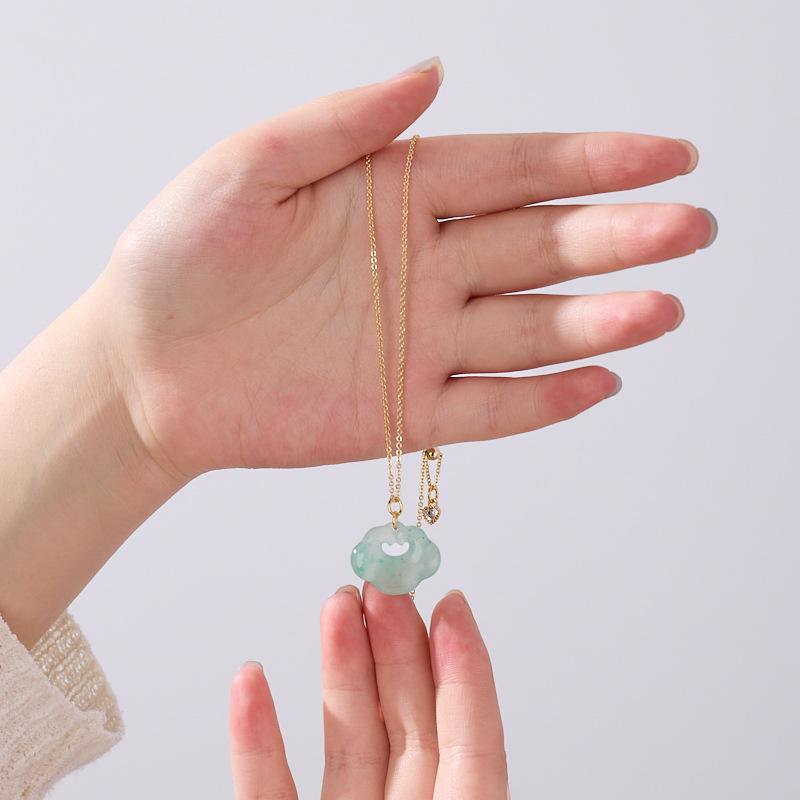 Hot-Selling Natural African Jade Necklace for Women, Cloud Pattern, Ruyi Lock, Ice Seed, Floating Flower, High-End Jade Necklace