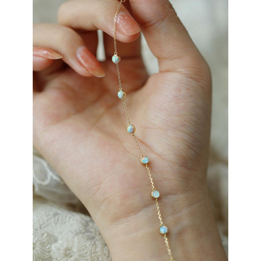 Make a Wish~S925 Silver Plated 14K Gold Thin Bracelet 7 Opal Bracelet for Women Vintage Niche Ins Gift Internet Celebrity
