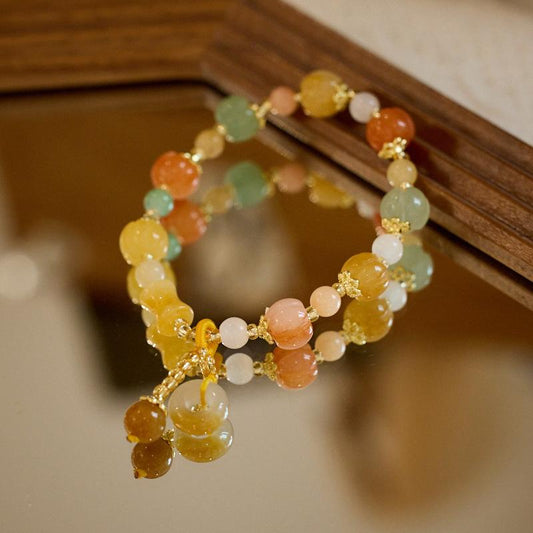 Natural Xinjiang Golden Silk Jade Bracelet for Women, Wish Ring, Peace Buckle, Colorful Jade Bracelet, Gift for Best Friend