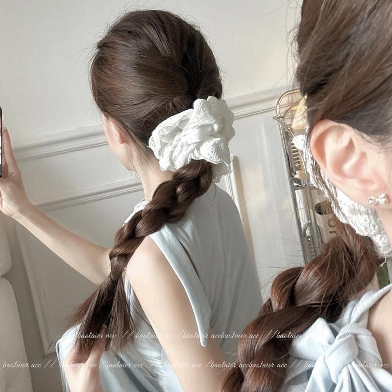Gray Flower~ Extra Large Lace Scrunchie High-End Feel Large Scrunchie Women's Hair Tie Hair Accessory Korean Hair Ornament
