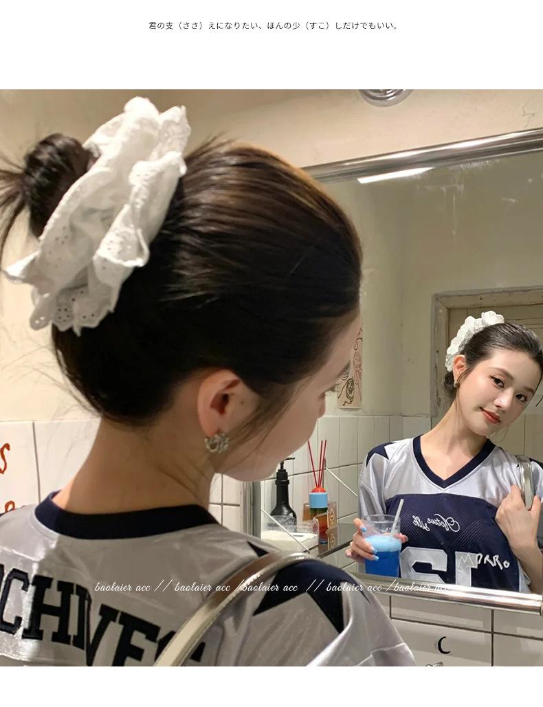 Gray Flower~ Extra Large Lace Scrunchie High-End Feel Large Scrunchie Women's Hair Tie Hair Accessory Korean Hair Ornament