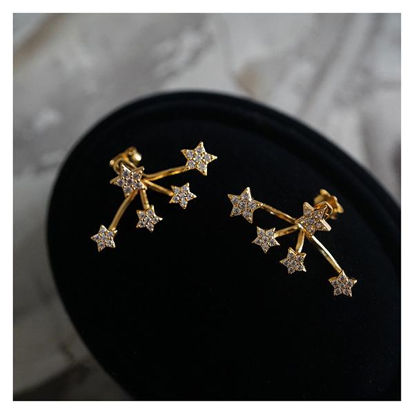 S925 Silver Plated 14K Gold Texture Shiny Star Exquisite Earrings Vintage Multi-Wear Ear Jewelry Studs for Women