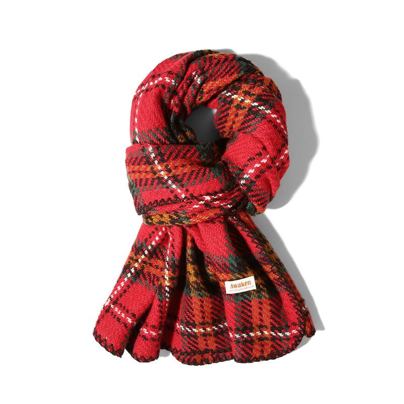 Autumn Winter Warm Scarf for Women British Christmas Plaid Red Scarf Retro Versatile Couple Shawl Neck Warmer