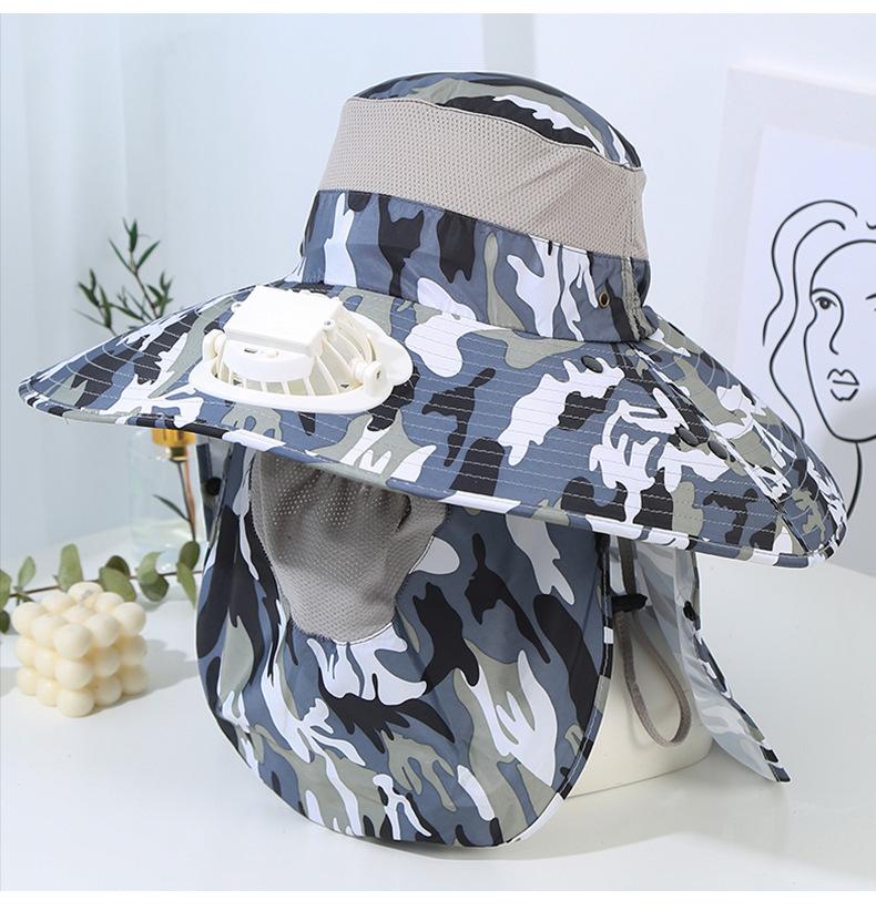 Men's Summer Wide Brim Dual Fan USB Rechargeable Fan Hat Adult Outdoor Sunshade Sun Protection Fishing Work Hat