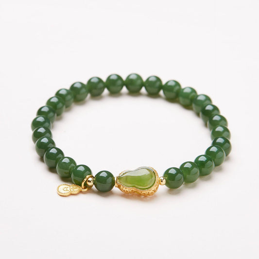 Natural Hetian Jade Jadeite Bracelet for Women S925 Silver Jadeite Gourd Fortune Bracelet