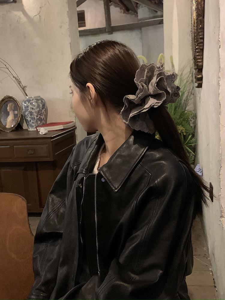 Gray Flower~ Extra Large Lace Scrunchie High-End Feel Large Scrunchie Women's Hair Tie Hair Accessory Korean Hair Ornament