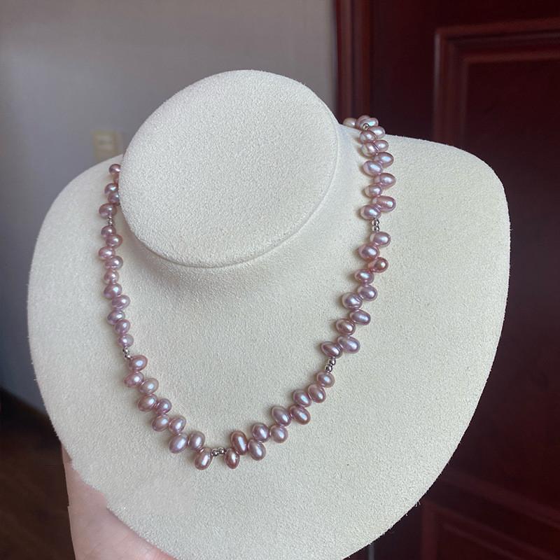 Natural Freshwater Baroque Pearl Taro Purple Pearl Necklace Simple Round Bead Necklace